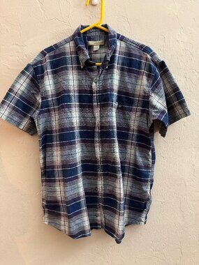Basic Equipment Men's Large Plaid 100% Cotton Short Sleeve Button-Up Shirt
